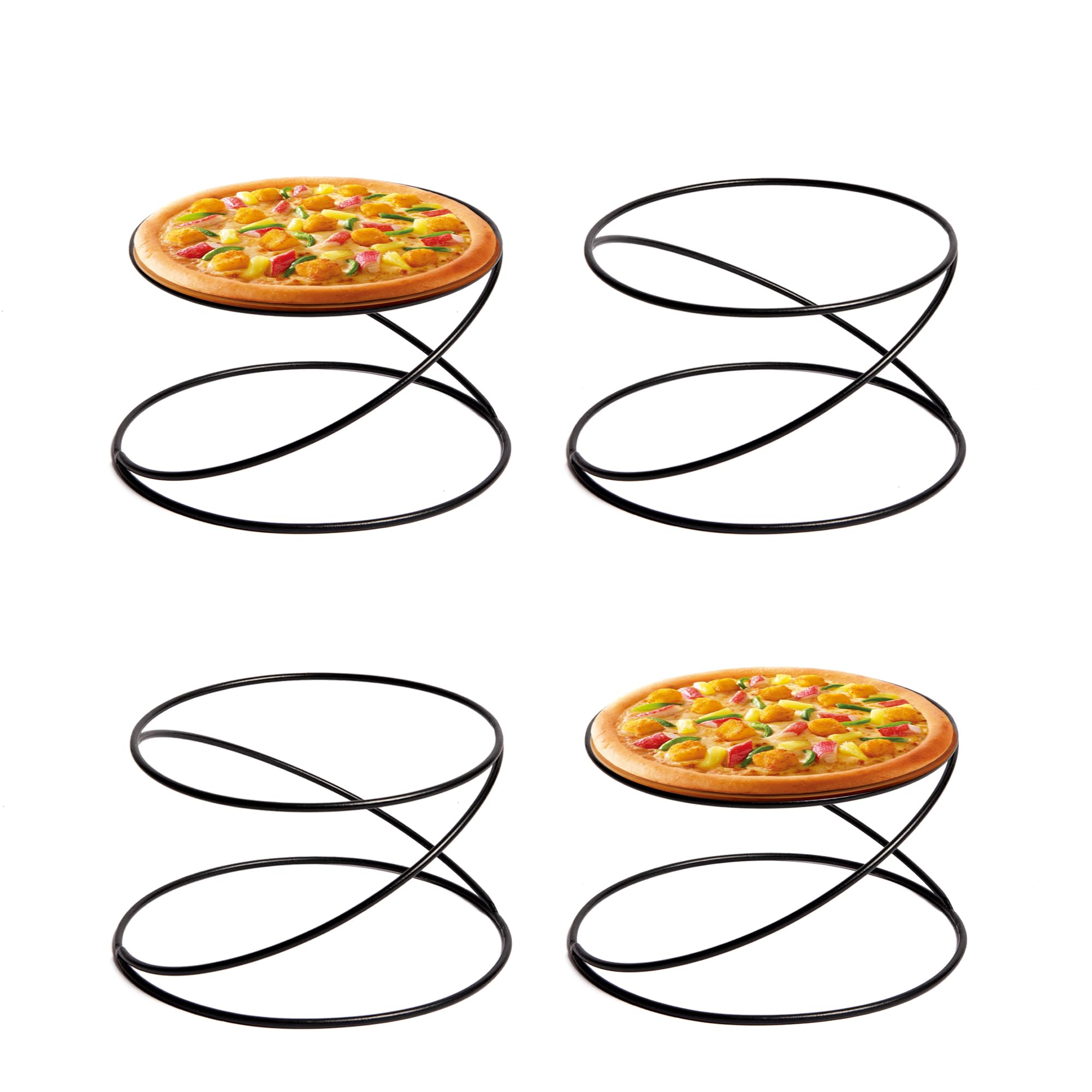 HPC DECOR Set of 4 Black Metal Wire Pizza Pan Riser Stands- Round Pizza Tray Riser Rack - Tabletop Display Racks for Food Platter Tray- Metal Display Stands for Home, Restaurant and Party