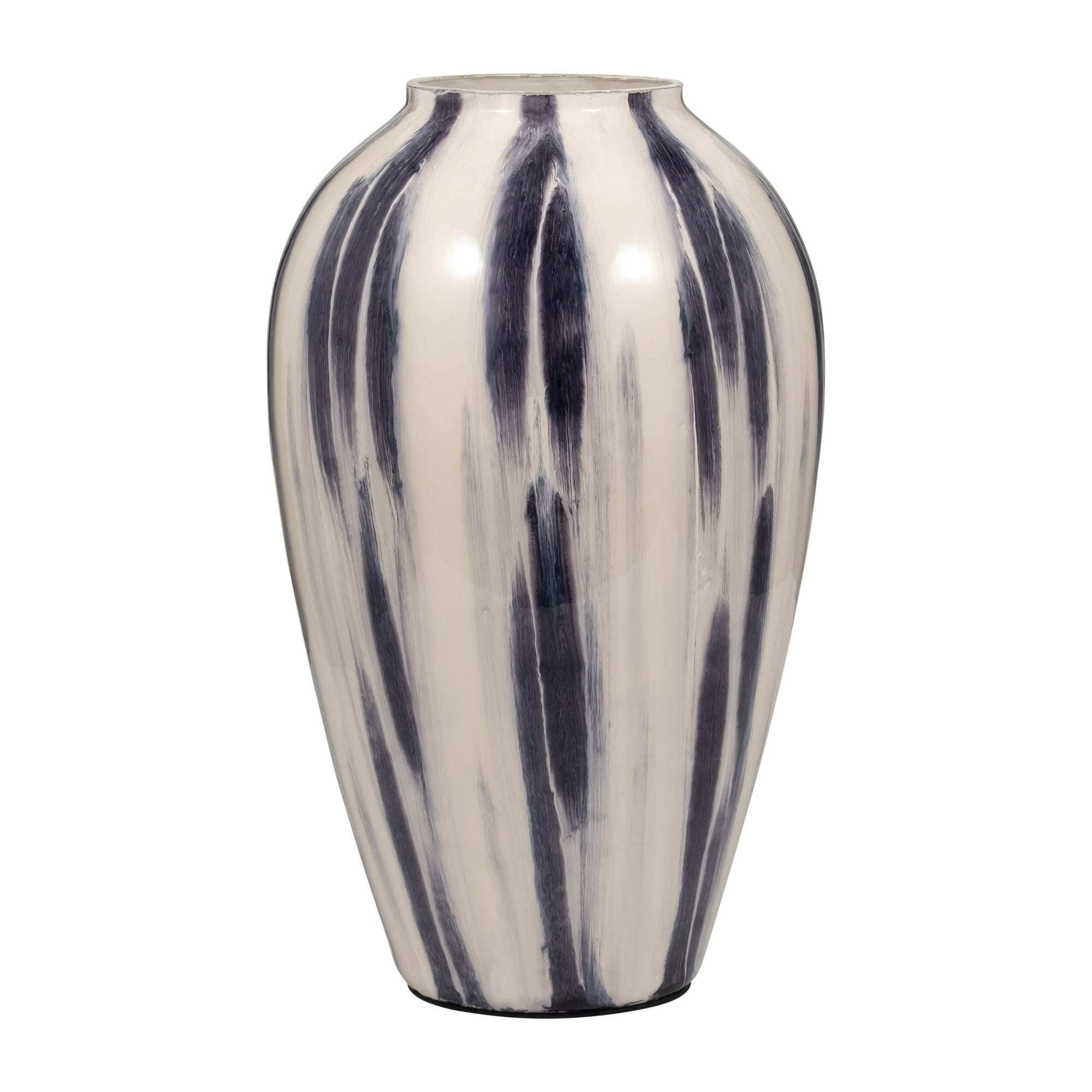 20"Hx11" Diameter, Glass Striped Vase, Black/White Finish, Stylish Decorative Vase for Centerpieces, Home Decor, and Floral Arrangements in Modern and Classic Interiors