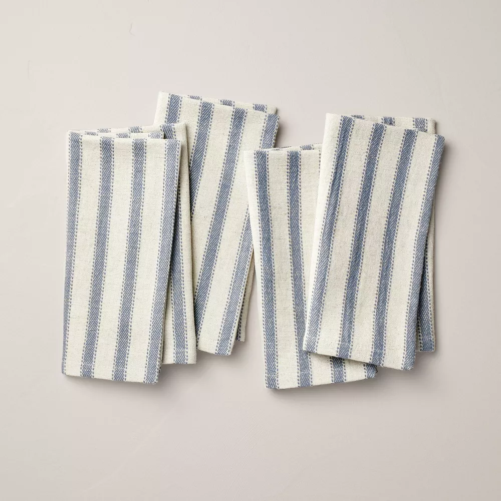 4pk Engineered Stripe Cloth Napkins Blue/Natural - Hearth & Hand™ with Magnolia