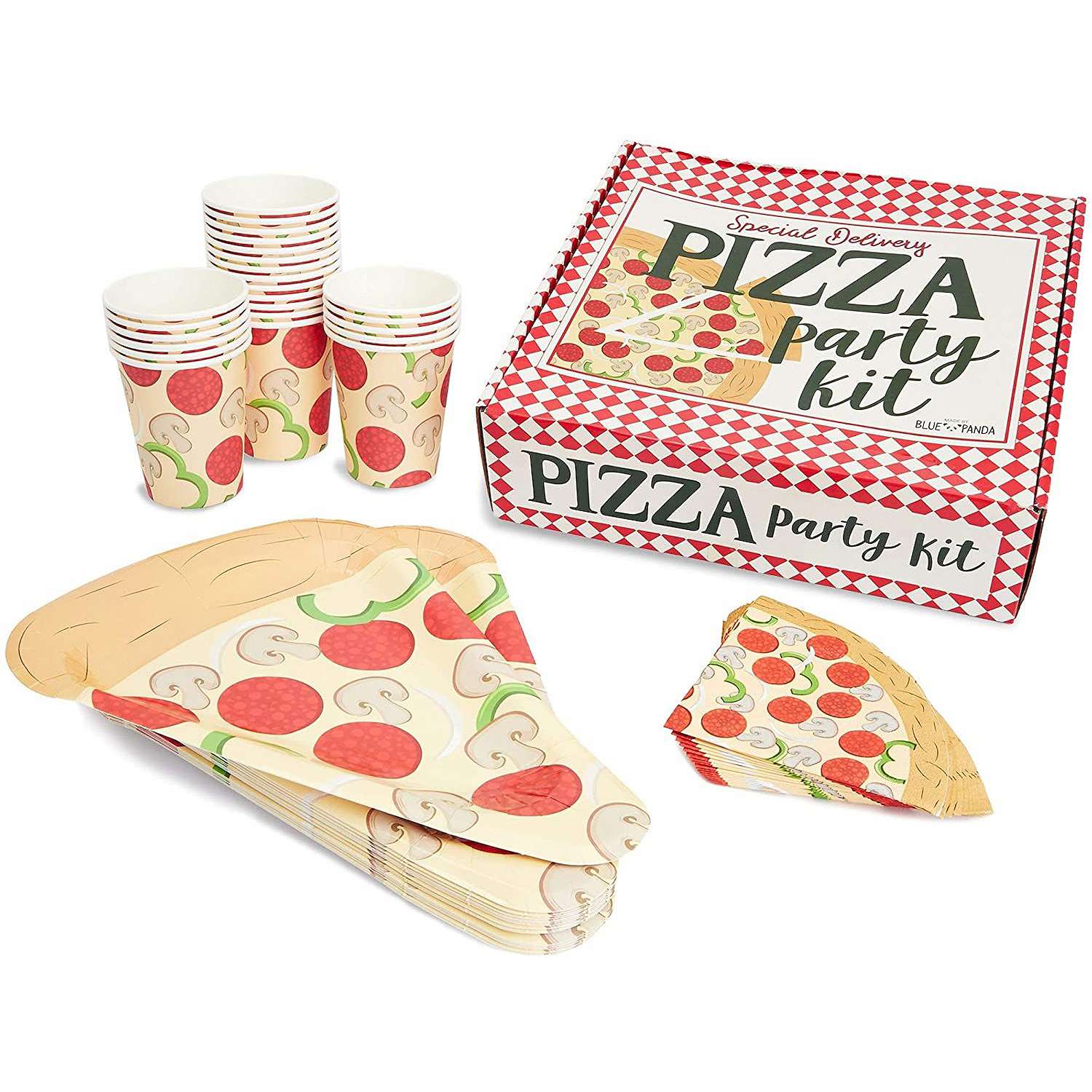 Pizza Party Supplies Kit (24pc) Plates, Cups, Napkins For Birthdays Kids Parties