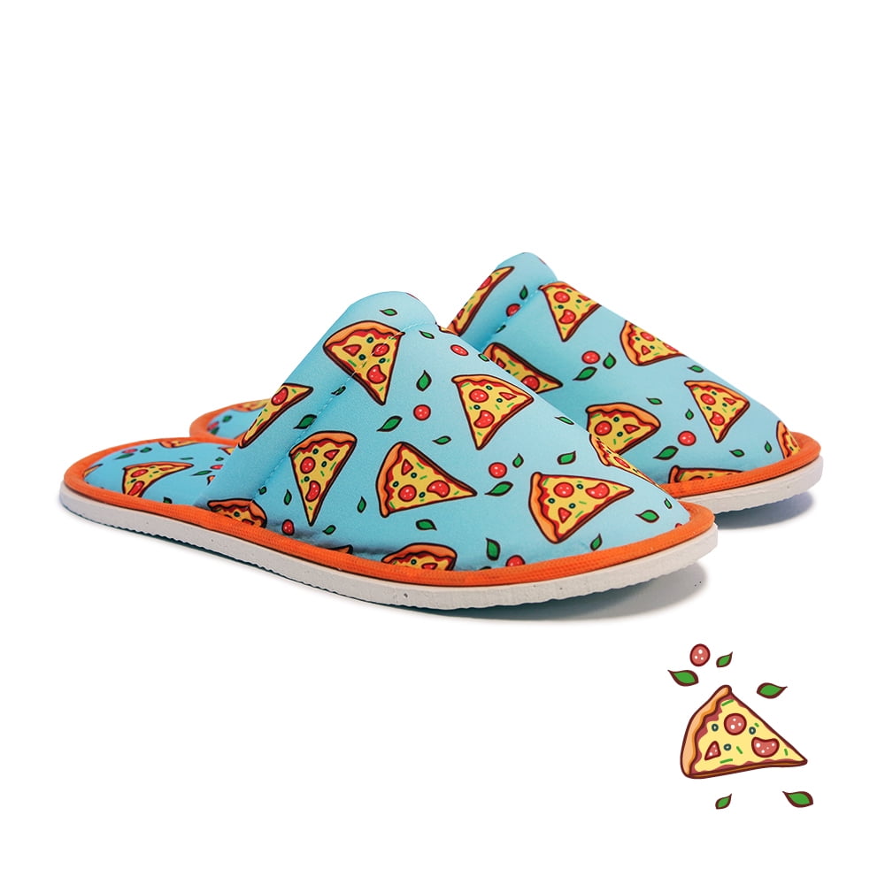 Chochili Men Pizza Slices Home Slippers Green Lightweight Silent Walk Size 8 to 10