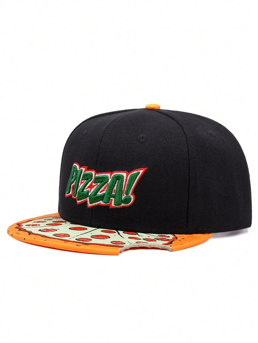 1pc Men's Fashion Able PIZZA Embroidery Hip Hop Baseball Cap With Letter Embroidery, Adjustable, For Outdoor Casual Wear, Spring/Autumn, Traveling Or Beach Vacation