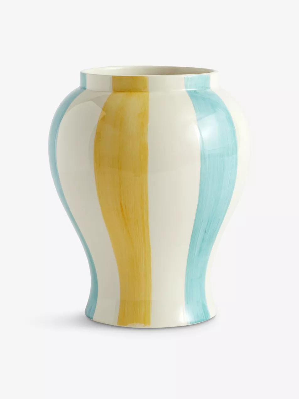 Sobremesa stripe-design large stoneware vase