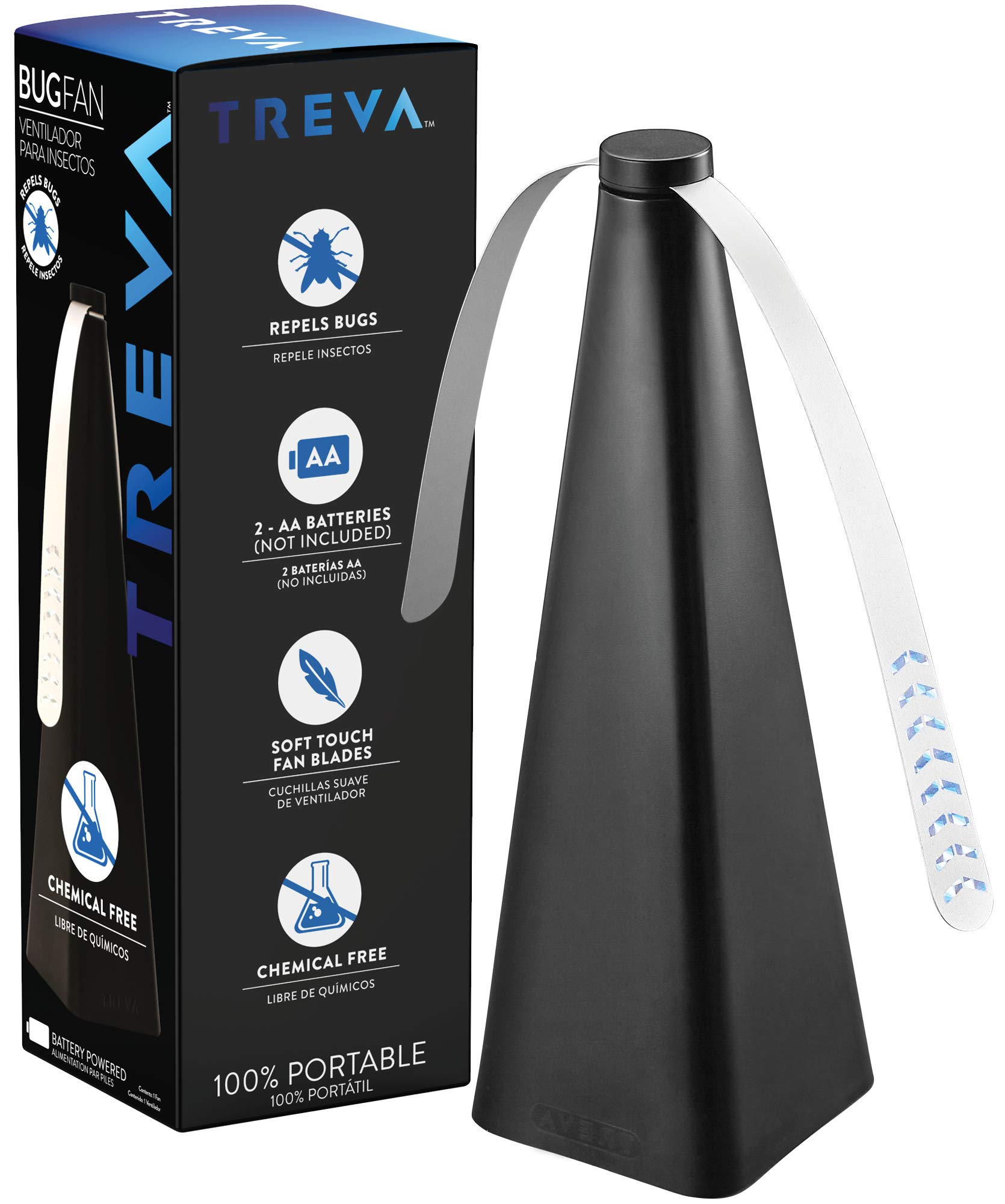 Treva Chemical Free Bug Fan Fly Deterrent with Holographic Blades to Clear Bugs, Mosquitoes, and Flies, Battery Powered Fly Fan