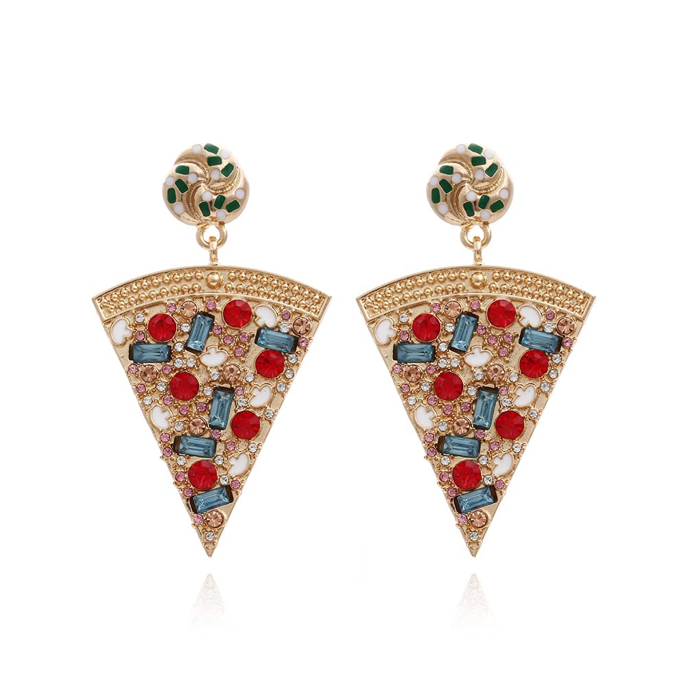 Multi Colors Rhinestone Fun Pizza Drop Dangle Earrings for Women Gifts for Birthday