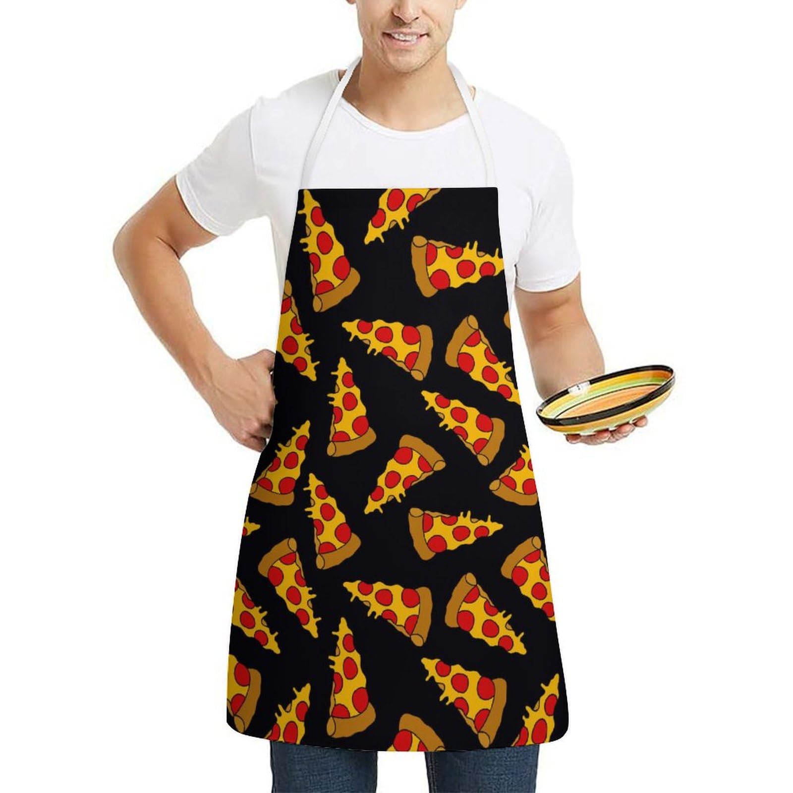 Pizza Doodle Pattern Aprons for Women Adjustable Bib Apron for Home Kitchen Cooking Baking Gardening