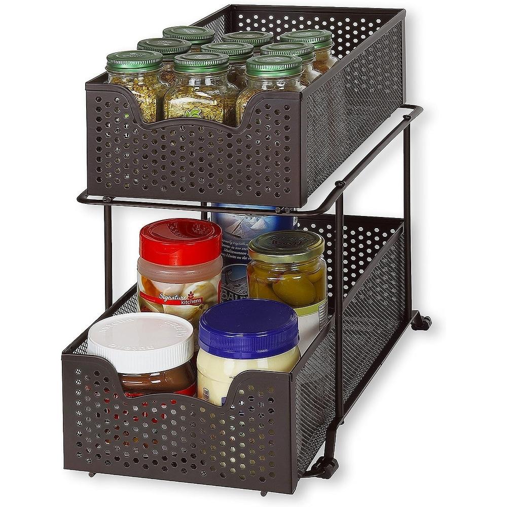 2 Tier Sliding Cabinet Basket Organizer Drawer - Bronze