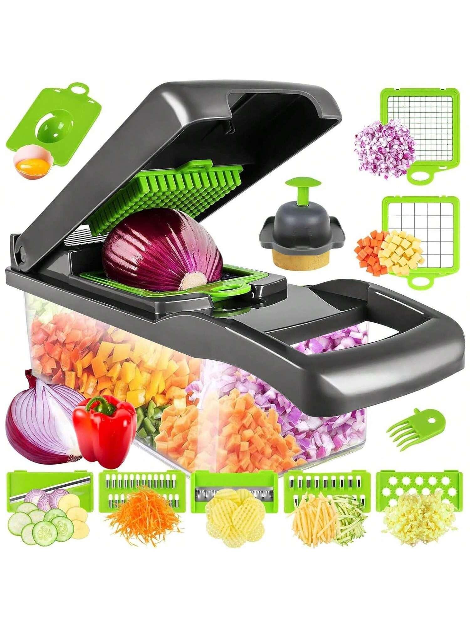 Vegetable Chopper, Pro Onion Chopper, Multifunctional 14 In 1 Food Chopper, Kitchen Vegetable Slicer Dicer Veggie Chopper With 8 Blades,Carrot And Garlic Chopper With Container Fruit & Vegetable Utensils MIUVA