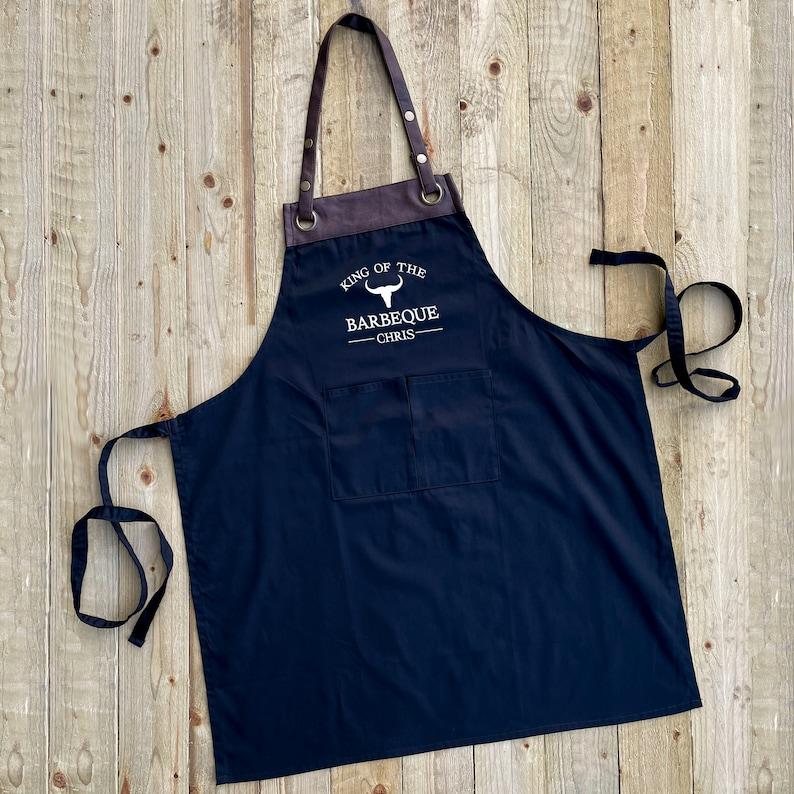 PERSONALISED BBQ APRON - Personalised Barbeque Apron - Faux Leather Butchers Style Apron - Grilling Apron - Mens Apron - Dad gift - Bull