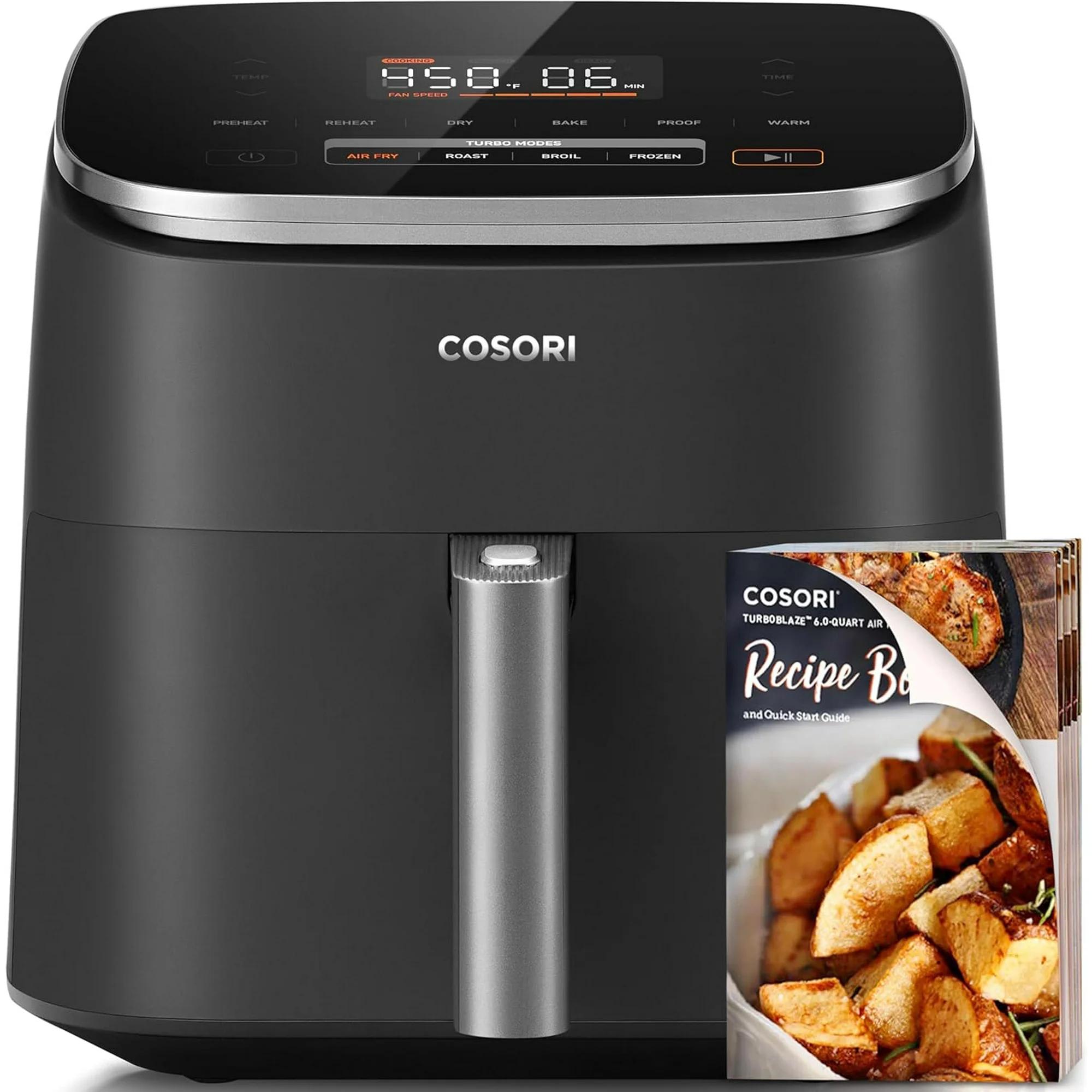 Air Fryer 9-in-1, Compact & Large 6-Qt, Fast Turbo Modes, 90-450°F Evenly Results with Precise Temperature Control, 95% Less Oil, Roast, Bake, Dry, Reheat, Frozen, Broil, Proof, Grey