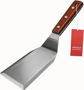 Professional Metal Spatula for Cast Iron Skillets and Flat Top Grills, Full Tang Wooden Handle,1.8mm Thick Stainless Steel Blade, Smash Burger Spatula Turner for Flipper, Cooking, BBQ, 5 Inch x 3 Inch