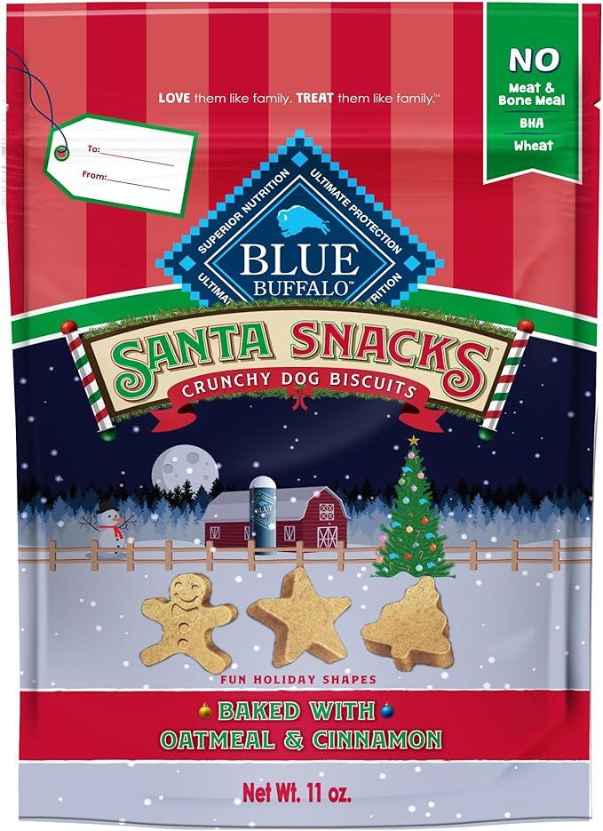 Blue Buffalo Santa Snacks Natural Crunchy Dog Treat Biscuits, Oatmeal & Cinnamon Treats 11-oz