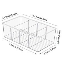 2pcs Clear Plastic Storage Bins, 4-Compartment Tea BagStorage, Divided Food Storage Organizer Bins For Pantry,Kitchen, Fridge, Cabinet,Packets Spices, Pouches Snacks10.4 X 6.1 X 3.5in
