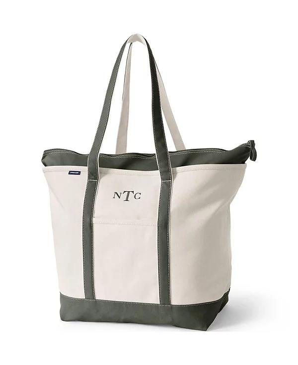 Extra Large Natural 5 Pocket Zip Top Long Handle Canvas Tote Bag