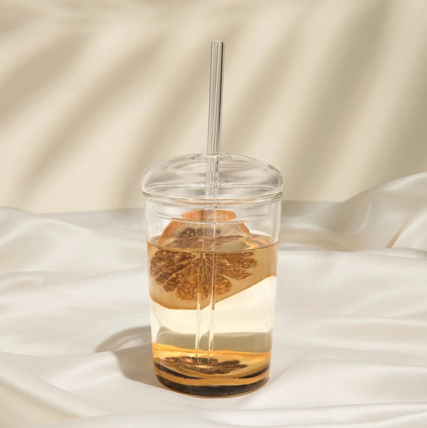 Dome Lid Glass Tumbler, Cold Brew Coffee Cup, Milkshake Tumbler With Straw & Lid, Bubble Tea Smo