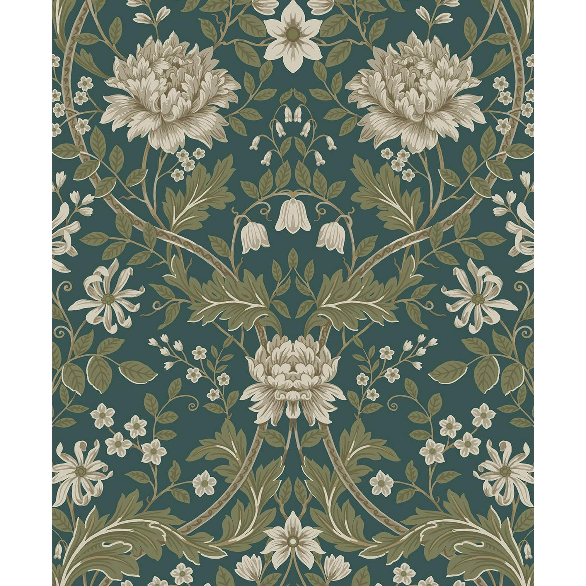 NextWall Honeysuckle Trail Peel and Stick Wallpaper 20.9 in. W x 18 ft. L - Teal & Moss Green