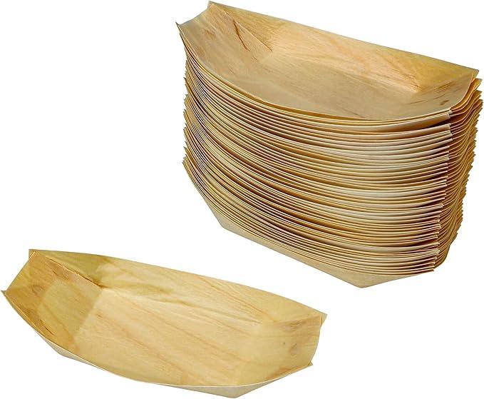 Snowkingdom 400 Pack 5" Disposable Wood Boat Plates Dishes Better Than Bamboo Small for Appetizer Sushi Dessert 100% Compostable And Biodegradable Eco Friendly Party Plates