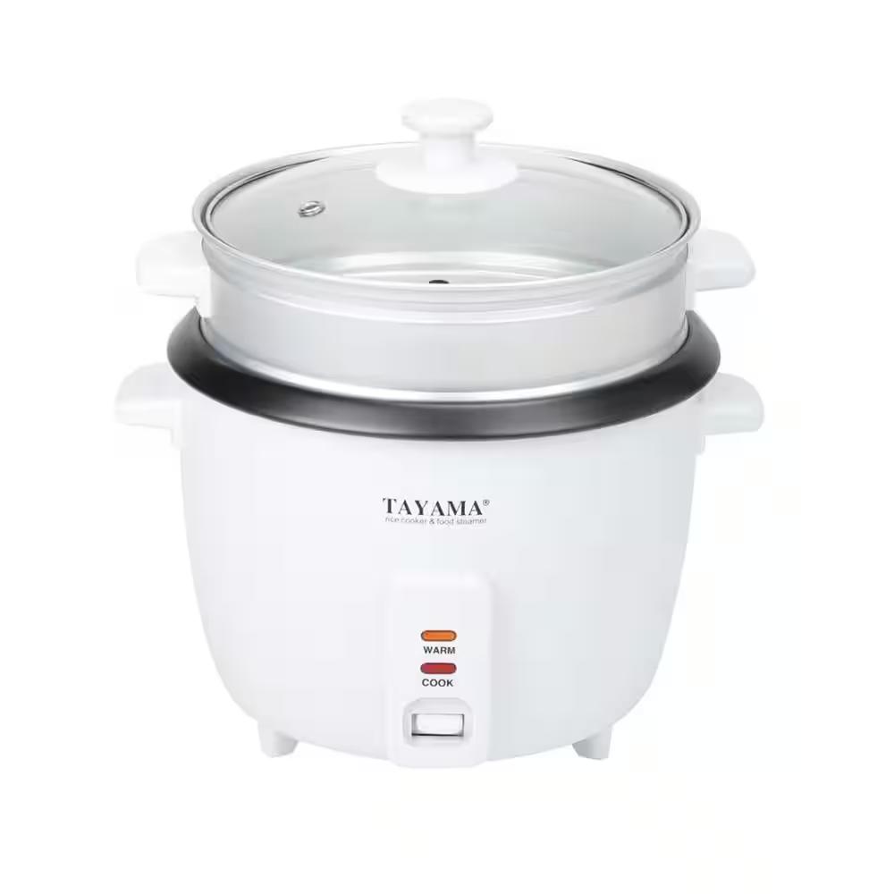 16-Cup Rice Cooker with Steam Tray and Glass Lid in White