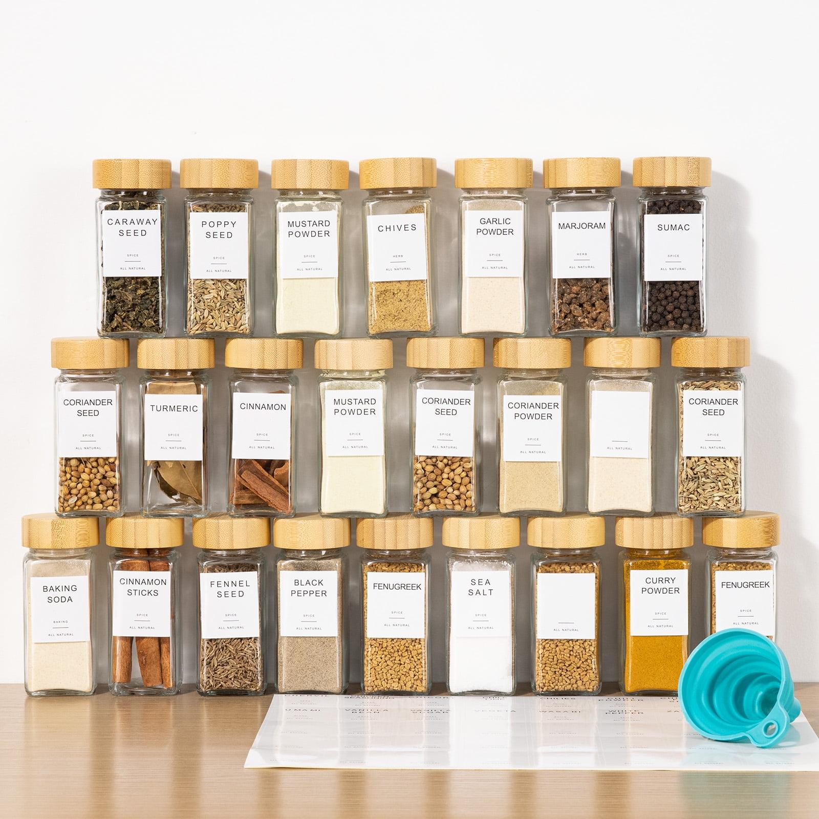 FavorFlavor 24 Pcs Spice Jars with Label, 4.3OZ Thickened Glass Seasoning Jars with Bamboo Lids