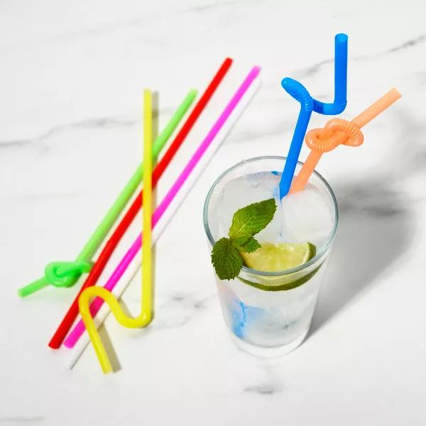 True Ultra Bendy Straws, Long Flexible Party Straws for Cocktails, Smoothies, Iced Coffee, Disposable Party Supplies, Assorted Colors, Set of 50