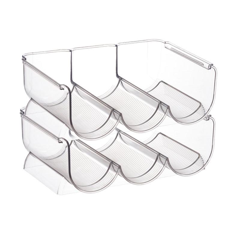 2 Pack Plastic Stackable Water Bottle Holders - Kitchen Pantry Refrigerator Storage Bins - Wine And Water Bottle Organizer Stand For Home Organization And Storage