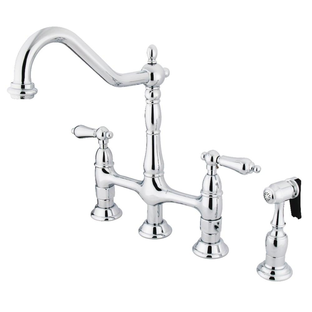 Kingston Brass Heritage Bridge Kitchen Faucet with Brass Sprayer - Polished Chrome