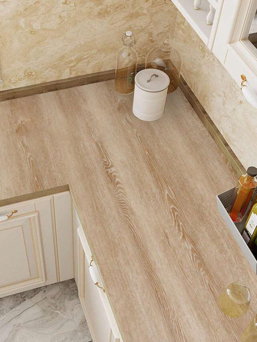 1pc Camel Thick Wooden Grain Self-Adhesive Wallpaper For Vintage Country Style Home Decor Such As Cabinets, Tables, Chairs And Room Background Refurbishment