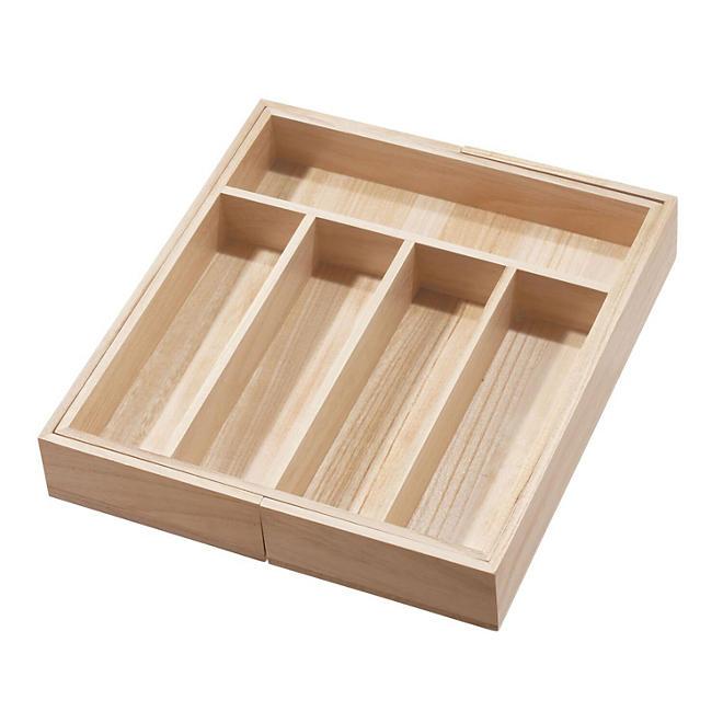 iDesign Renewable Paulownia Wood Collection Expandable Flatware And Cutlery Tray, 15" x 12" To 22"