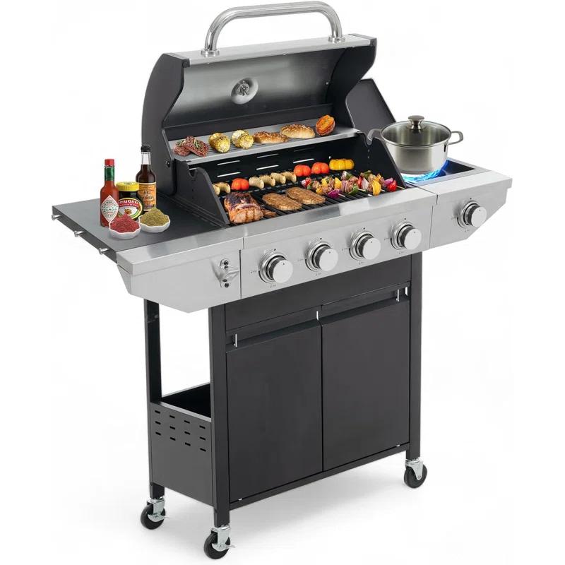 3/4-Burner Propane Gas Grill With Side Burner, Warming Rack, And Bottle Opener - Stainless Steel Finish