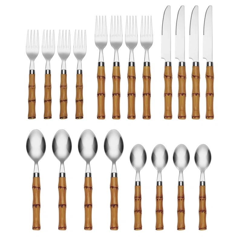 Cambridge Bamboo Handle 20-Piece Flatware Set