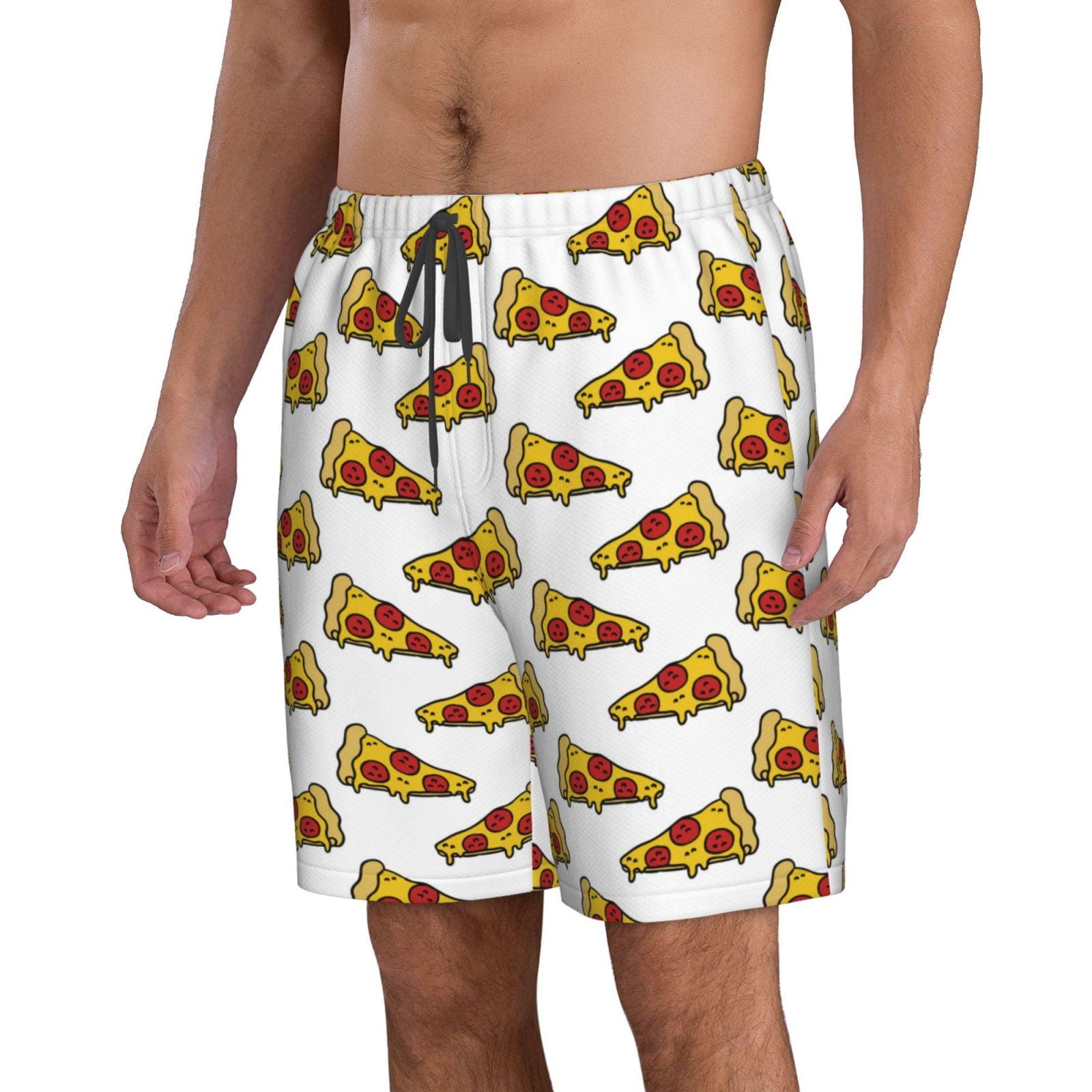 Uemuo Pizza Pattern Men's Swim Trunks Hawaiian Beach Bathing Suit Swimsuits Beach Quick-Dry Shorts with Pockets-XX-Large