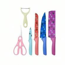 6pcs/Set Colorful Cactus Pattern Stainless Steel Knife Set, Easy To Carry, Aesthetically , For Household Kitchen Auxiliary Food Set