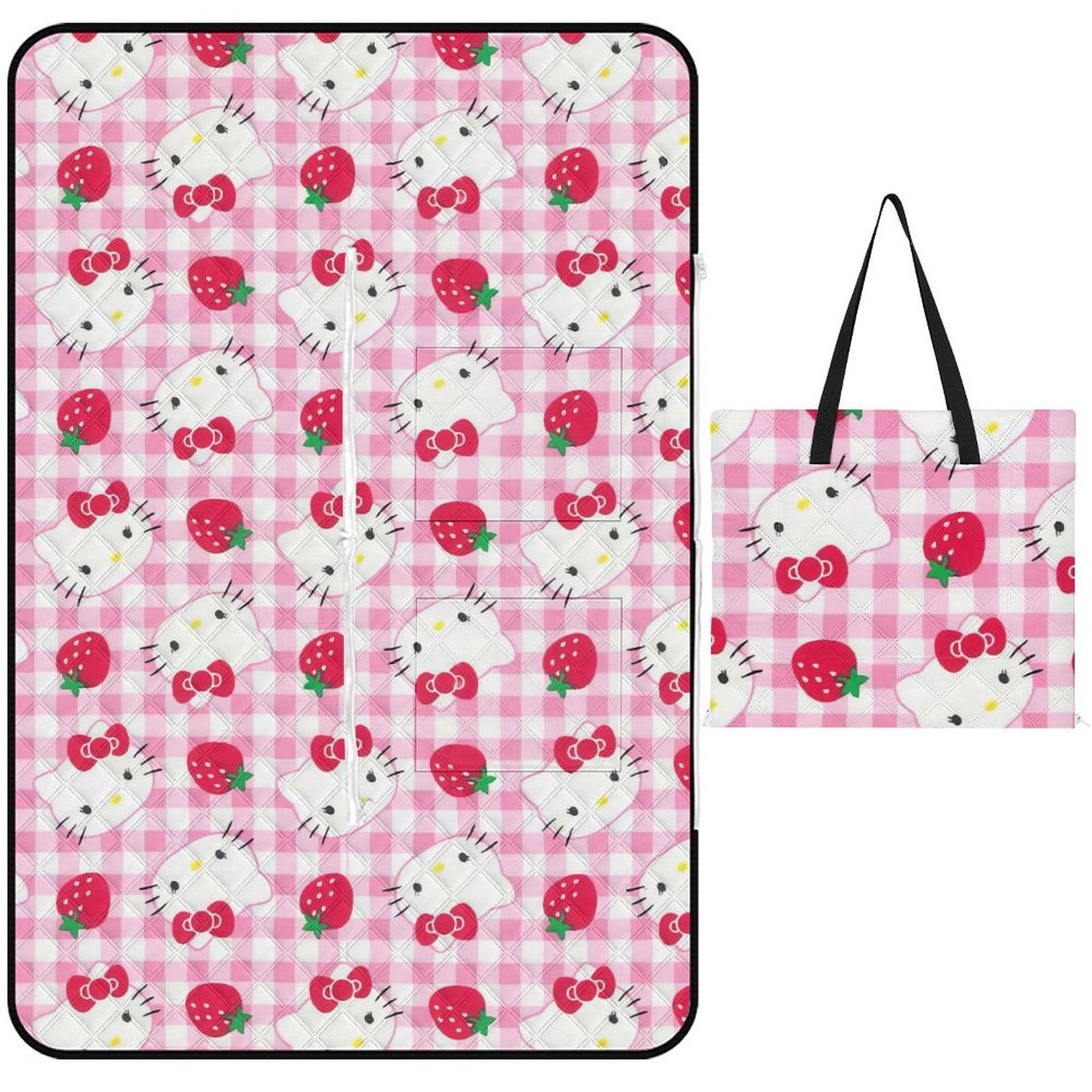 Hello Kitty Picnic Blankets Beach Blanket, 60''x40'' Large Sandproof Machine Washable Waterproof Foldable Outdoor Mat with Handle for Camping Park Travel Grass