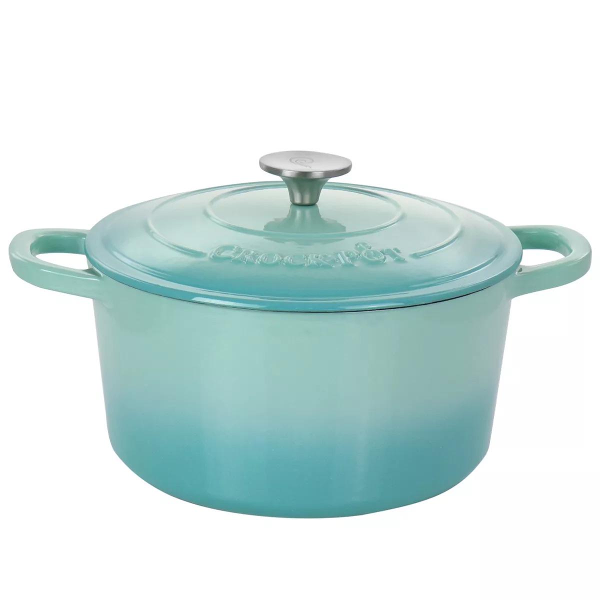 Crock-Pot Artisan 2 Piece 5 Quarts Enameled Cast Iron Dutch Oven in Aqua Blue