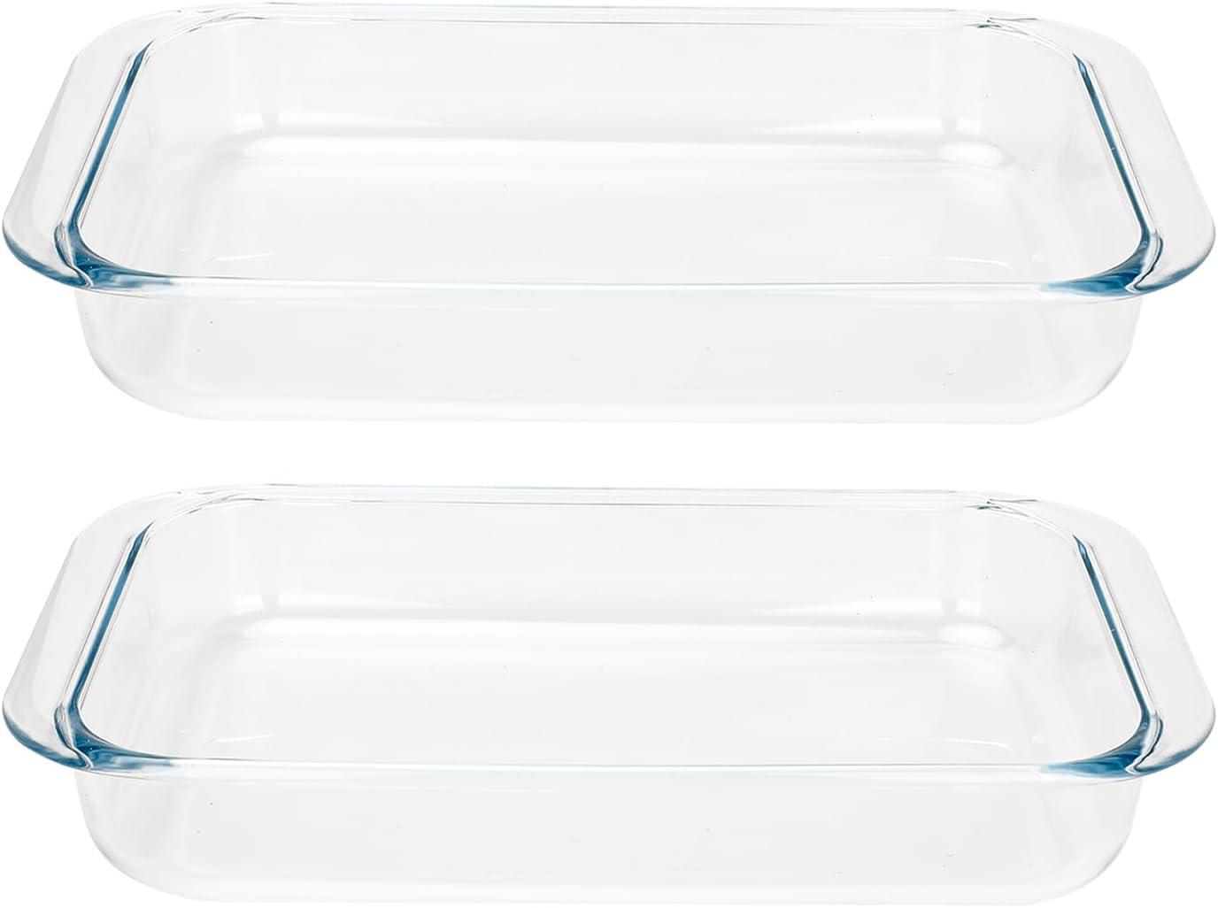2 Pack 1-Quart Tempered Glass Oblong Baking Dishes, Personal Sized Bakeware and Cookware
