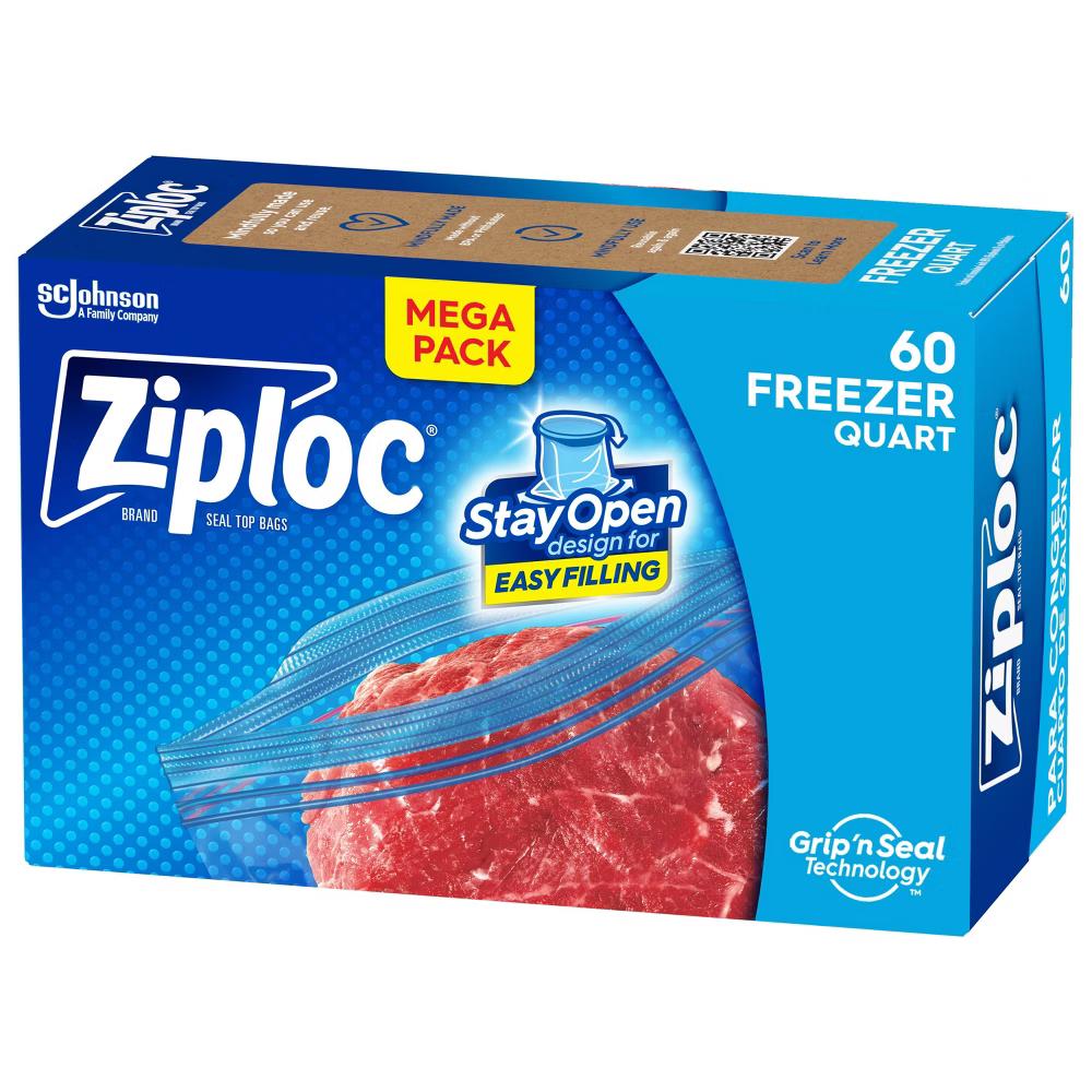 Ziploc Freezer Quart Bags with Grip 'n Seal Technology - 60ct