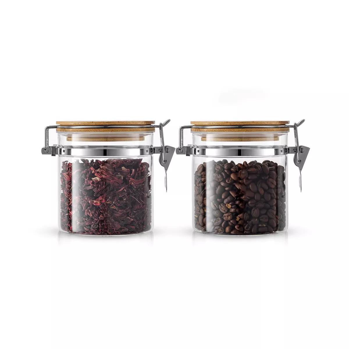 JoyJolt Kitchen Storage Jars with Airtight Bamboo Clamp Lids - 19 oz - Set of 2