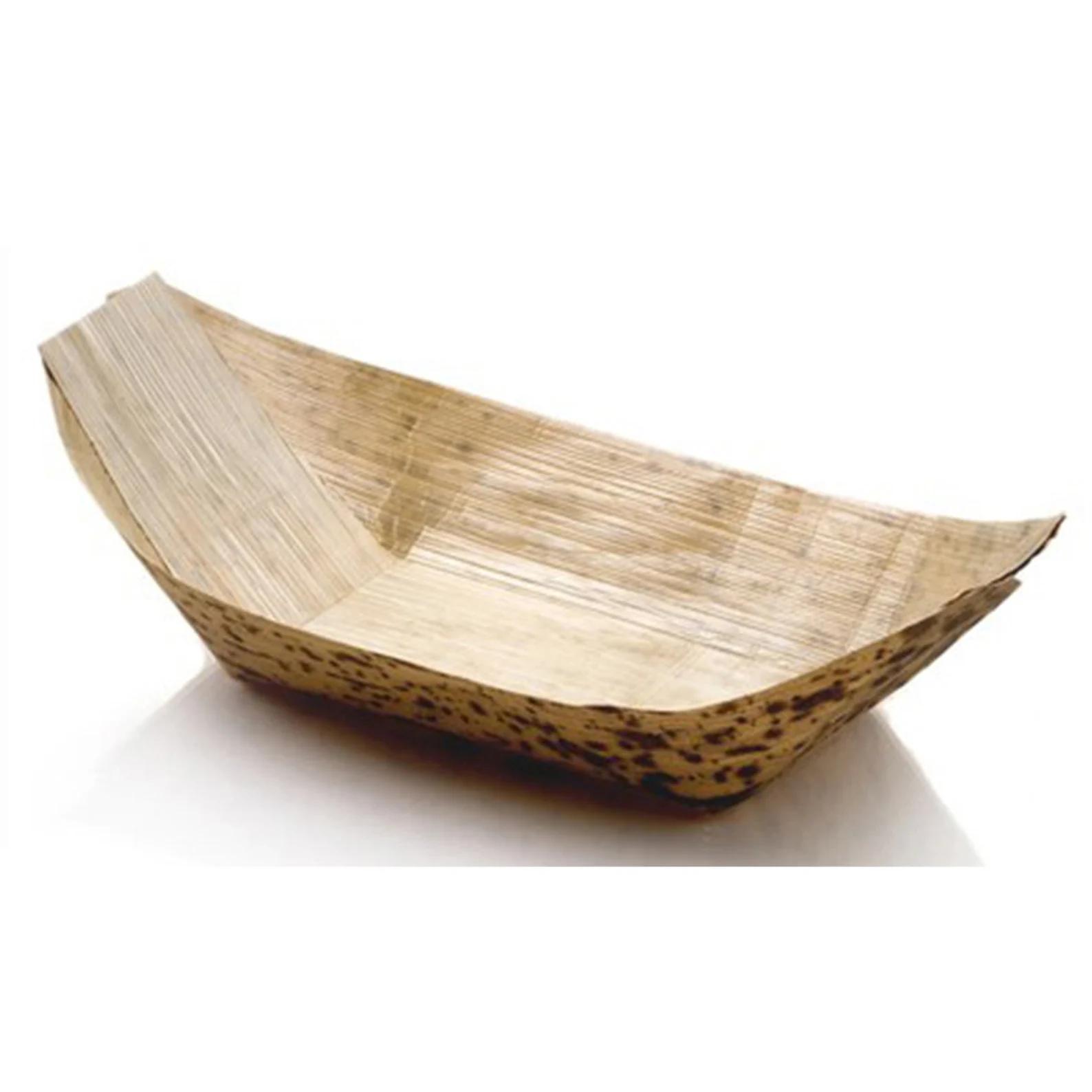 60 Pieces - Party Supplies Disposable Tableware 5.12 Inch (130mm) Natural Bamboo Leaf Dessert Boat