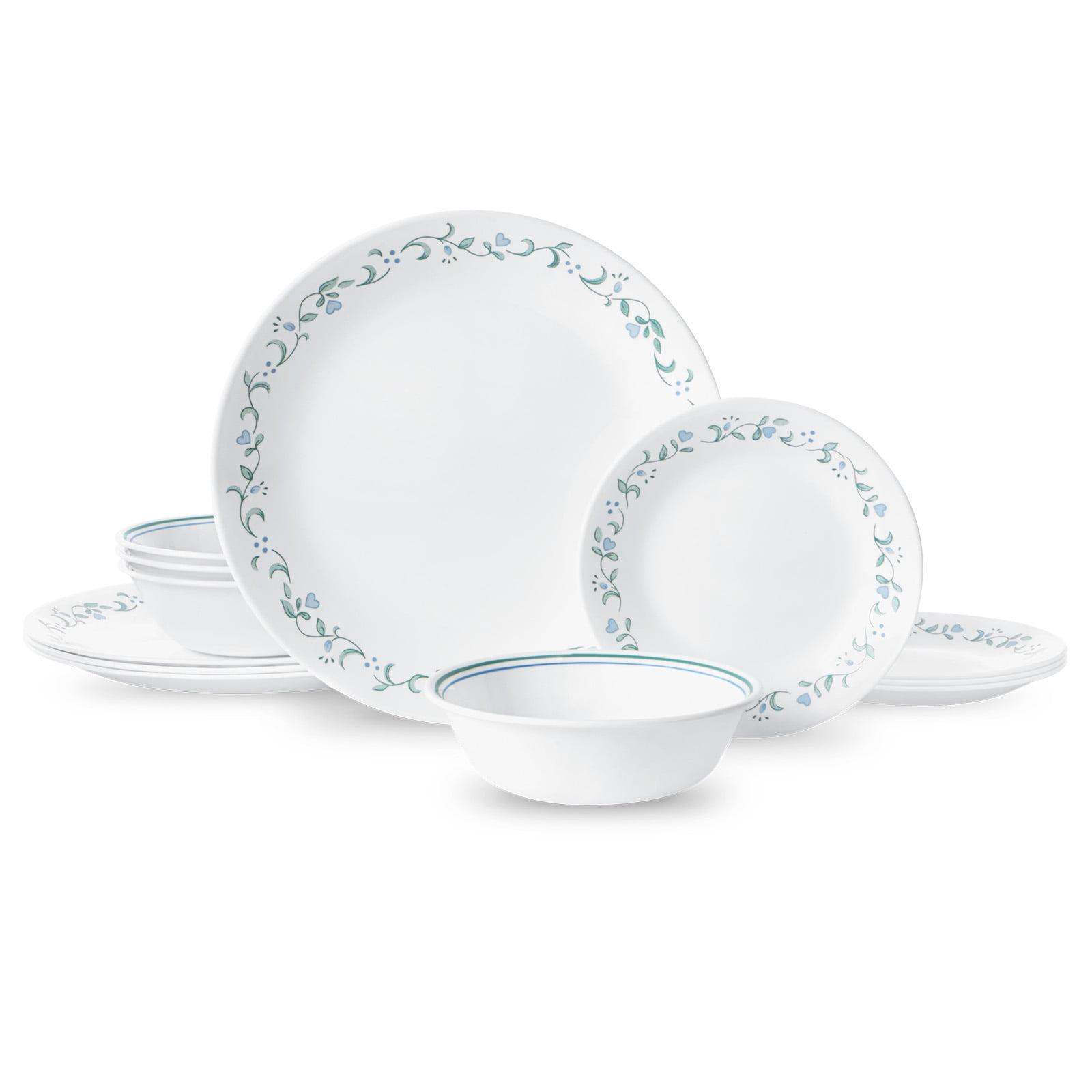 Corelle Country Cottage, White and Green Round 12-Piece Dinnerware Set