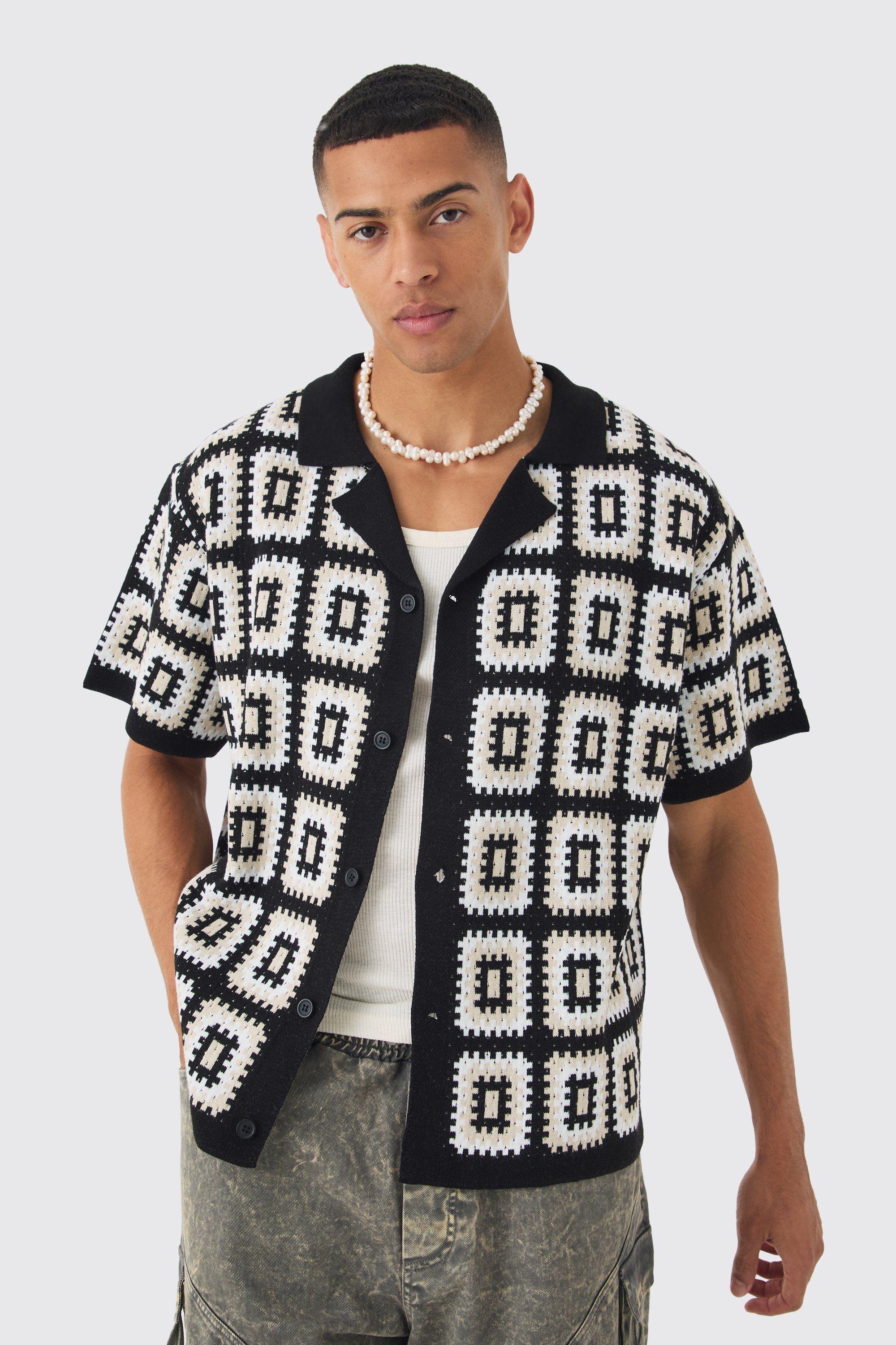 OVERSIZED BOXY CROCHET KNIT REVERE SHIRT