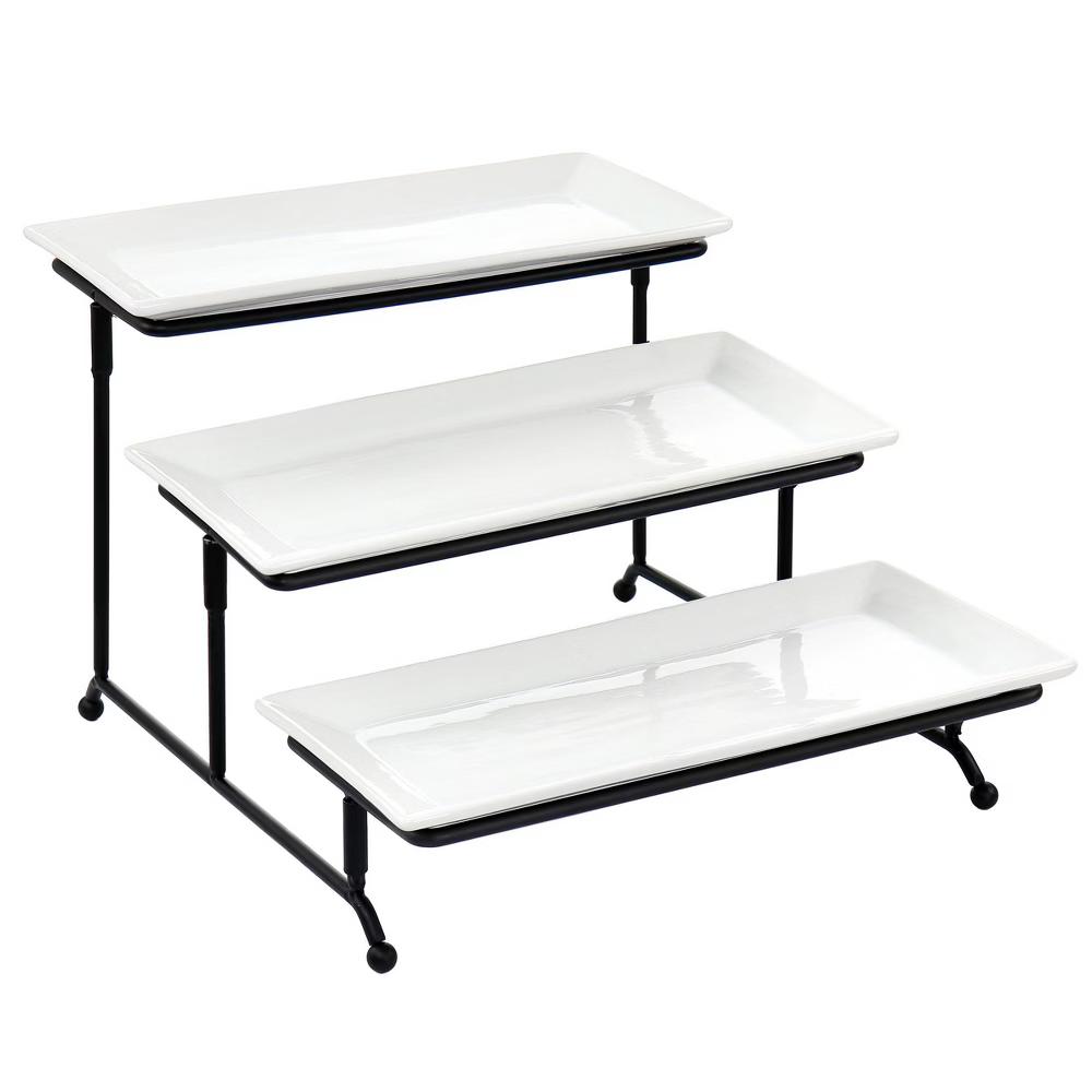 Elama 3-Tier Rectangular Plate Porcelain Serving Stand Set