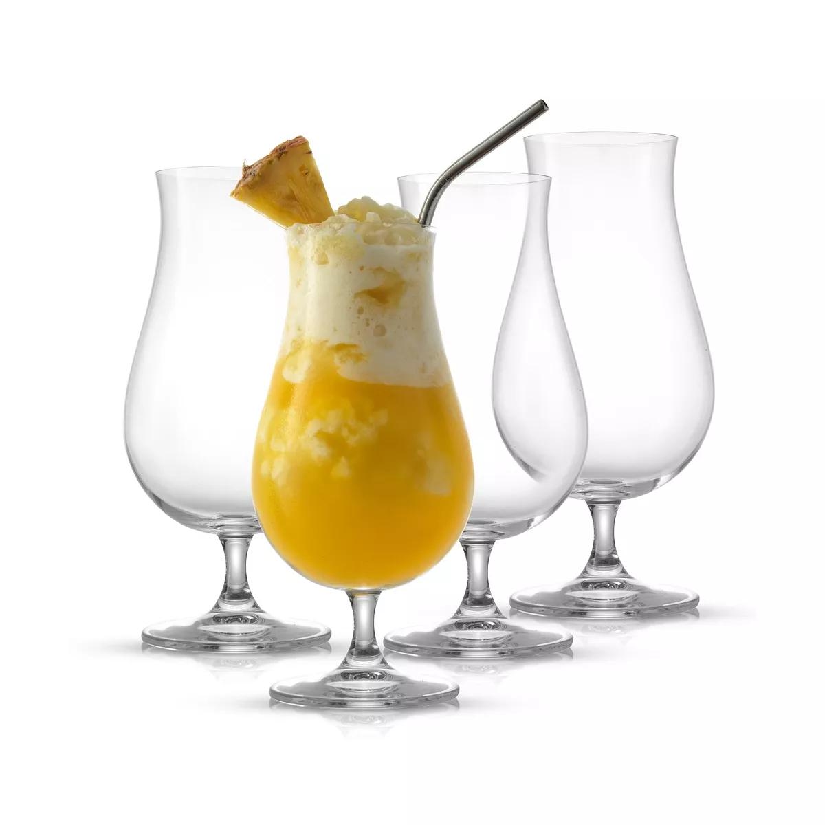 JoyJolt Terran Pina Colada Glasses - Set of 4 Crystal Hurricane Cocktail Glasses - 17 oz