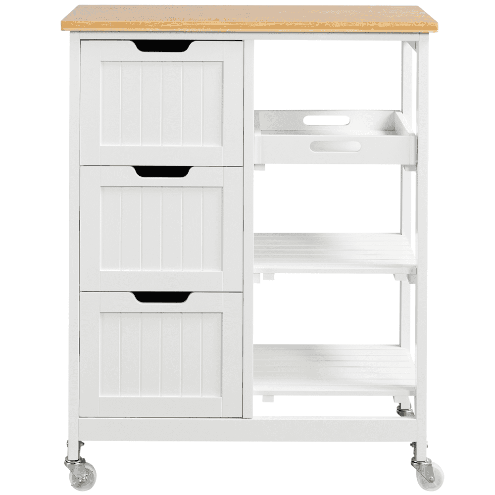 Easyfashion 33" H Storage Serving Cart with 3 Drawers for Kitchen Bar, White