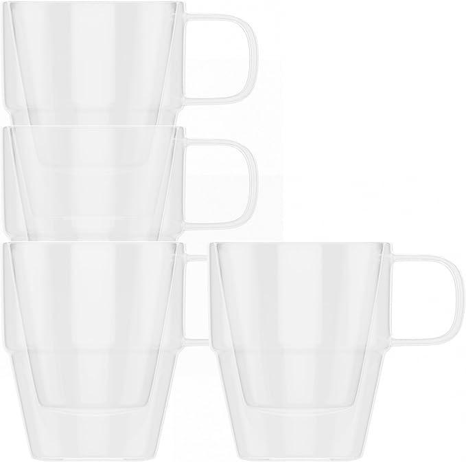 elle decor Double Wall Clear Coffee Cups, Set of 4, 5-Oz Stacking Espresso Mugs, Double Wall Insulated Glass Espresso Cups, Perfect for Espresso Shot, Tea and Juice