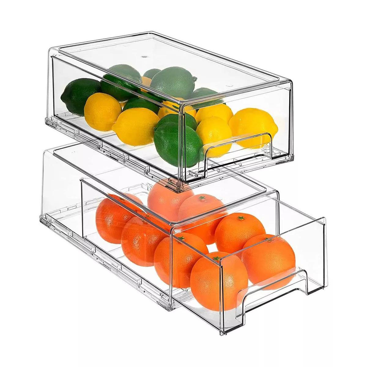 2 Pack Medium Clear Stackable Pull-Out Drawers