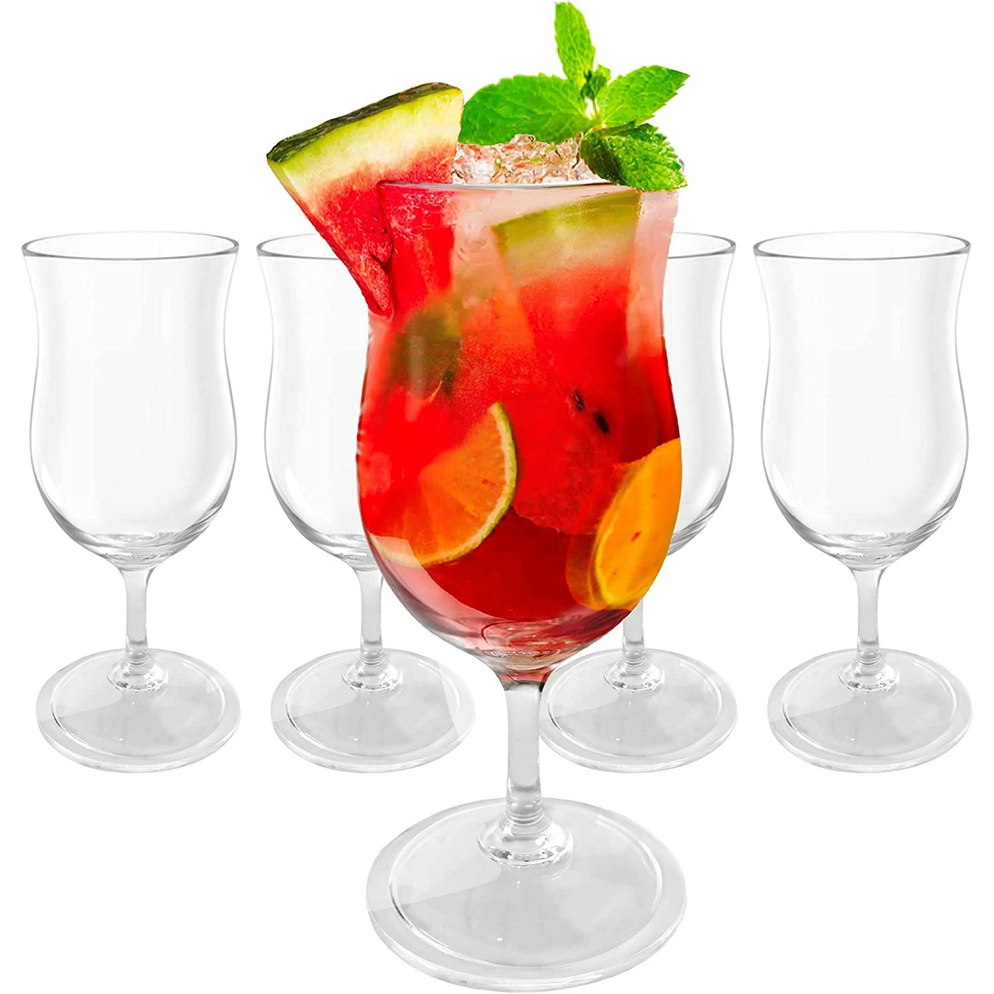 Unbreakable Plastic Hurricane Glasses, Set of 4. Stemmed Cocktail Glasses. 14 oz