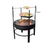 Round Metal Wood Burning Firepit with Surrounding Removable Cooking Grill (Set of 2)