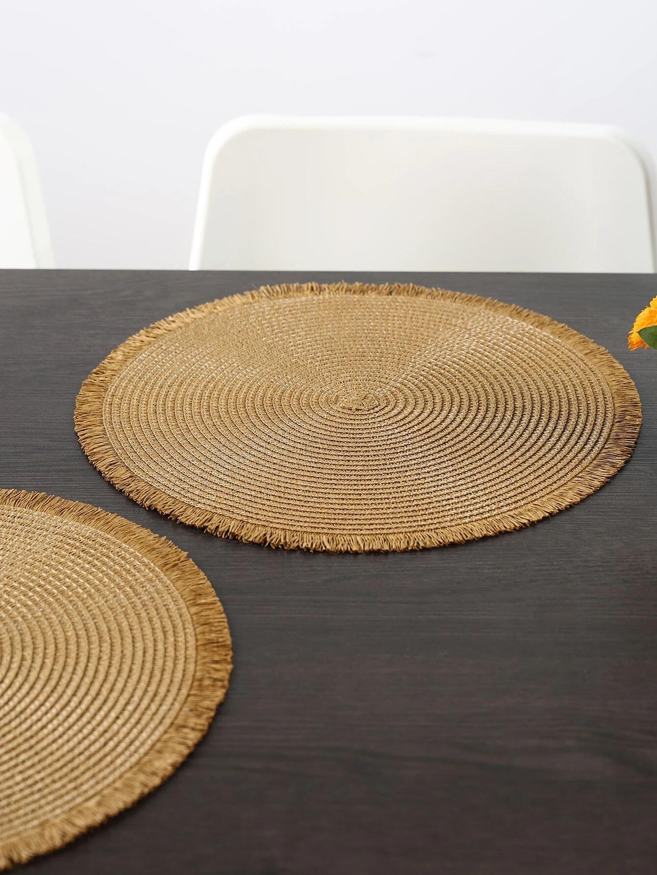 1pc Fringe Trim Paper Place Mat,Minimalist Camel Reusable Table Mat For Dining Room