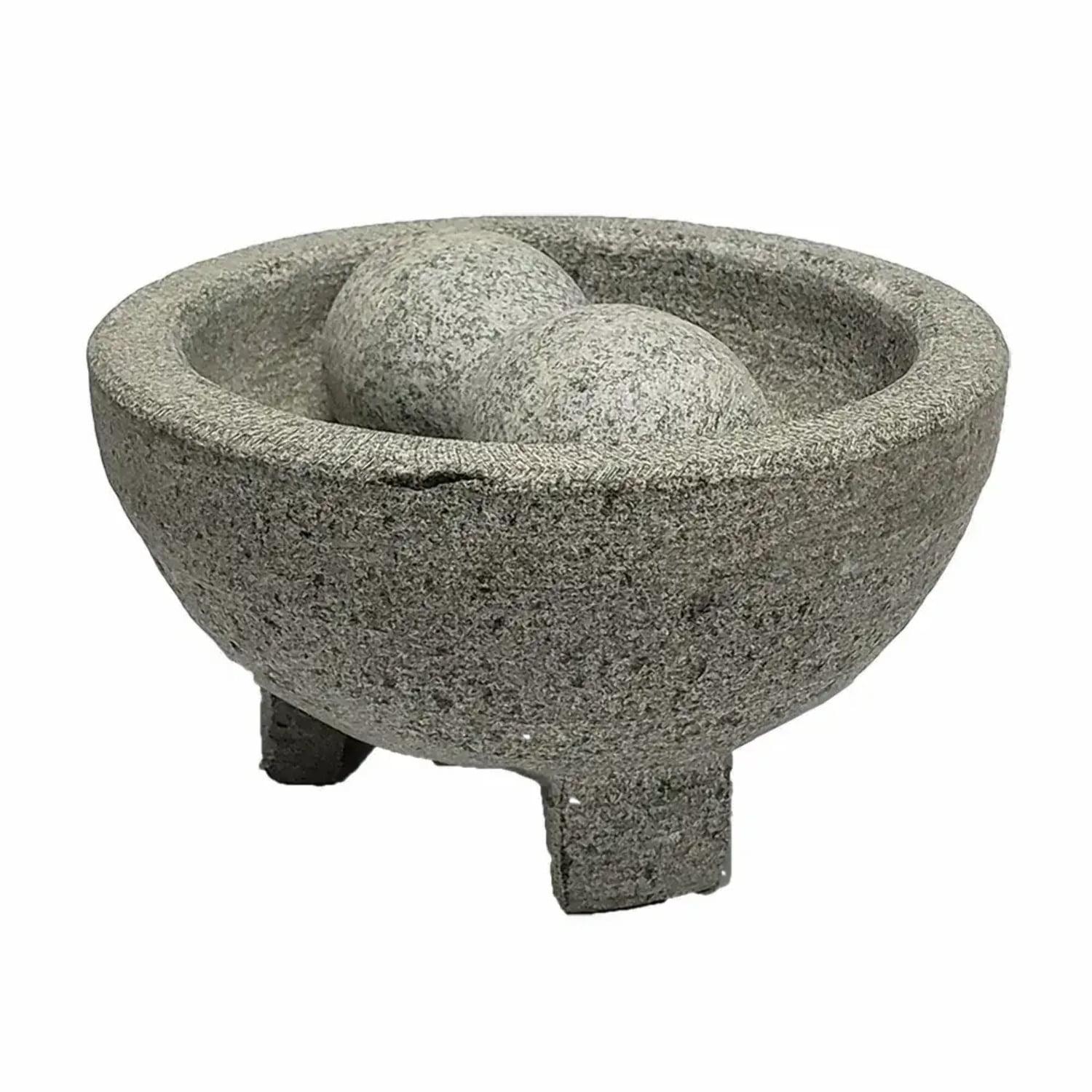 Imusa 6 inch Granite Heavy Duty Molcajete with Pestle for Grinding and Mashing 6.1" x 6.1" x 3.1", Gray