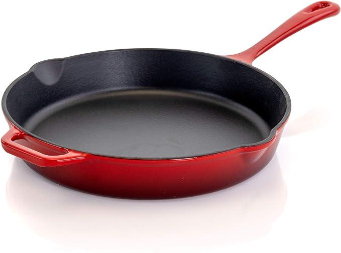 Megachef Enamel Cast Iron Skillet, 10.25 Inch, Red